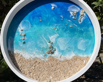 Ocean resin beach scene aerial view with ocean waves wall art