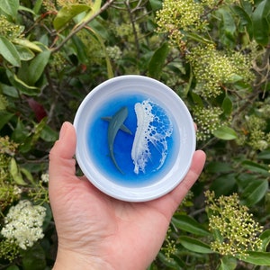 jewelry holder trinket tray Shark Ring Dish beach scene ocean wave epoxy resin swimming baby sharks home decor mermaid gift