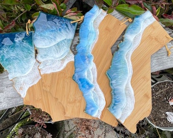 California Bamboo Cutting Board: Epoxy Resin Ocean Wave Charcuterie