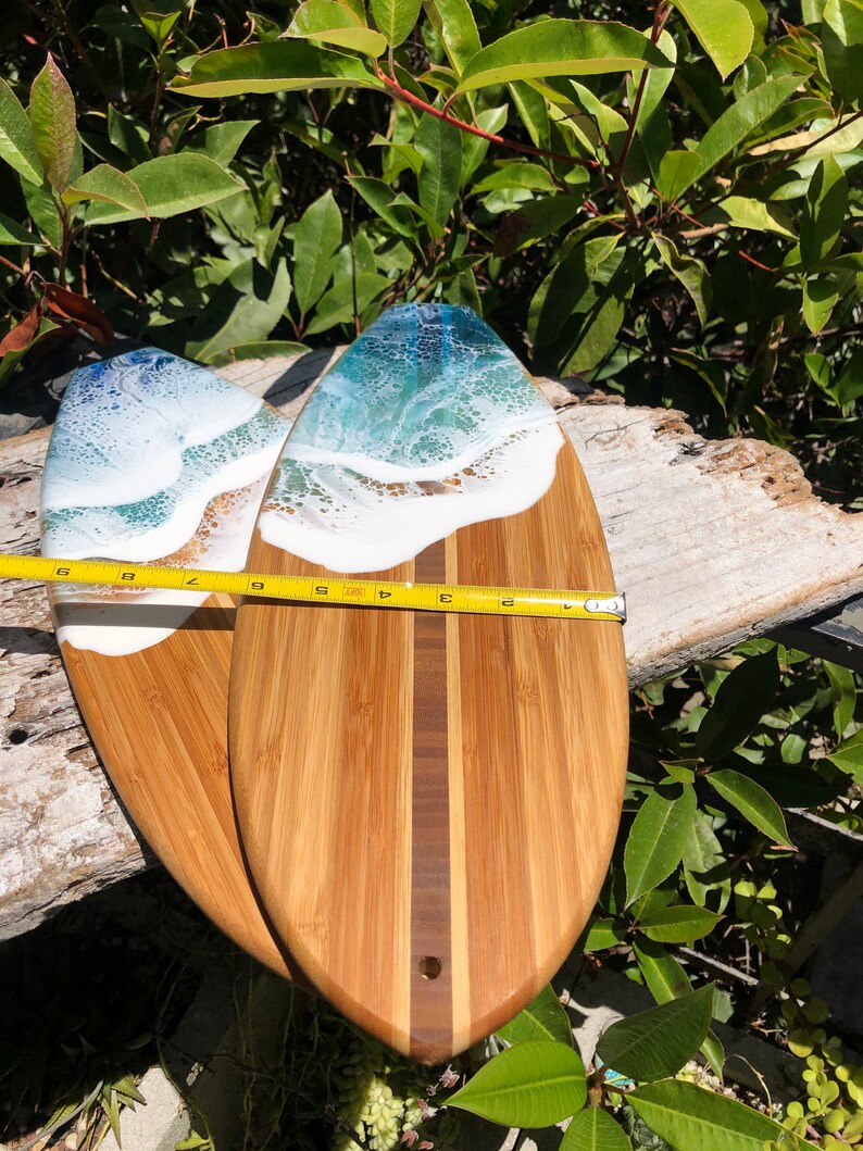 Surfboard Epoxy Resin Wave Bamboo Wood Cutting Cheese Board Etsy