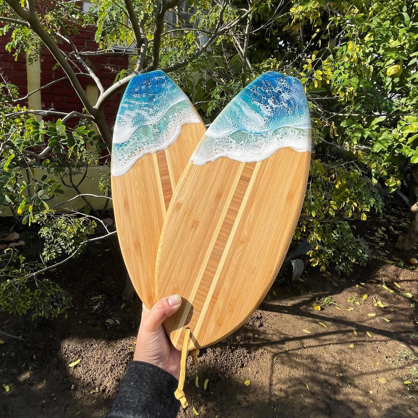 Surfboard Epoxy Resin Wave Bamboo Wood Cutting Cheese Board -  Israel