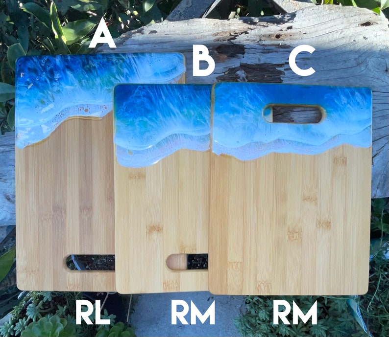 Ocean Wave bamboo cutting/cheese board made with epoxy resin, rectangle shape with handle choose your size, house warming gift, surfer gift image 2