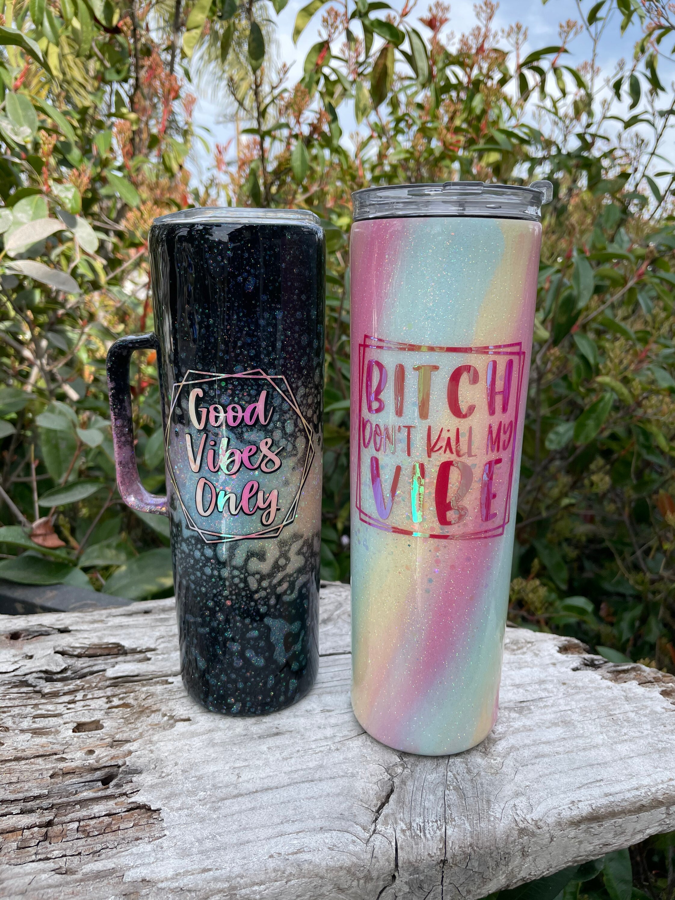 Rainbow Glitter Tumbler: 30 Oz Epoxy Resin Stainless Steel Travel