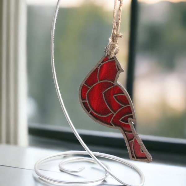 Cardinal Suncatcher Memorial Ornament Sympathy Gift | Red Bird Sign From Heaven Remembrance Present