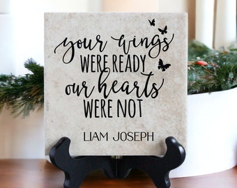 Memorial Tile "Your Wings Were Ready, Our Hearts Were Not" Personalized Sympathy Gift | Remembrance Decor