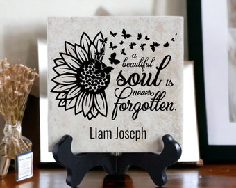 A Beautiful Soul Is Never Forgotten Memorial Tile | Personalized Remembrance Sympathy Gift for Loss of Loved One