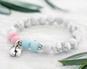 Infant Loss Memorial Howlite Charm Bracelet with Pink & Blue Jade | Miscarriage and Pregnancy Loss Remembrance Jewelry