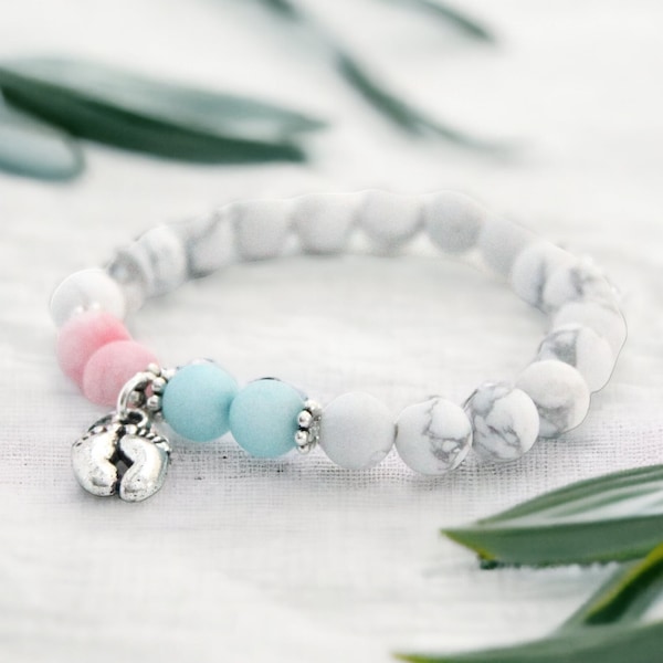 Infant Loss Memorial Howlite Charm Bracelet with Pink & Blue Jade | Miscarriage and Pregnancy Loss Remembrance Jewelry