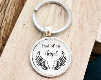 Dad of an Angel Memorial Pendant Keychain | Remembrance Key Ring for Loss of Son or Daughter