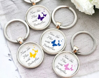 She Flies with Butterflies Memorial Keychain Pendant | Sympathy Gift for Loss | In Loving Memory Present