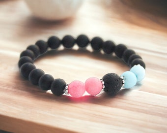 Black Onyx Infant Loss Memorial Diffuser Bracelet with Pink & Blue Jade | Miscarriage and Pregnancy Loss Beaded Jewelry