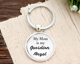 My Mom is my Guardian Angel Memorial Pendant Keychain | Remembrance Key Ring Sympathy Gift for Parent Loss