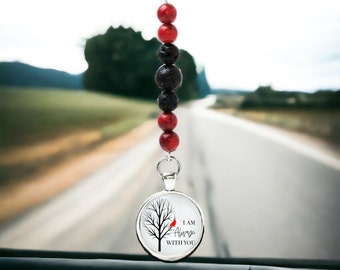 Always With You Cardinal Memorial Rearview Mirror Car Charm | Personalized Custom Remembrance Mirror Hang | 2-Sided Available