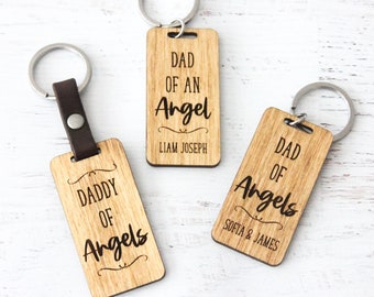 Dad of an Angel Memorial Wood Keychain | Sympathy Gift for Loss of Baby | In Loving Memory Miscarriage Present for Men | Child Loss for Him