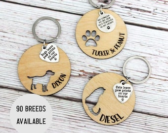 Haustier-Verlust personalisiertes Erinnerungsholz Keychain | Beileid für den Verlust von Hund oder Katze | In liebevoller Erinnerung präsent | Erinnerung Schlüsselanhänger