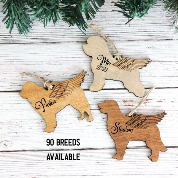 Angel Dog Silhouette Wood Memorial Ornament | Loss of Pet Sympathy Gift