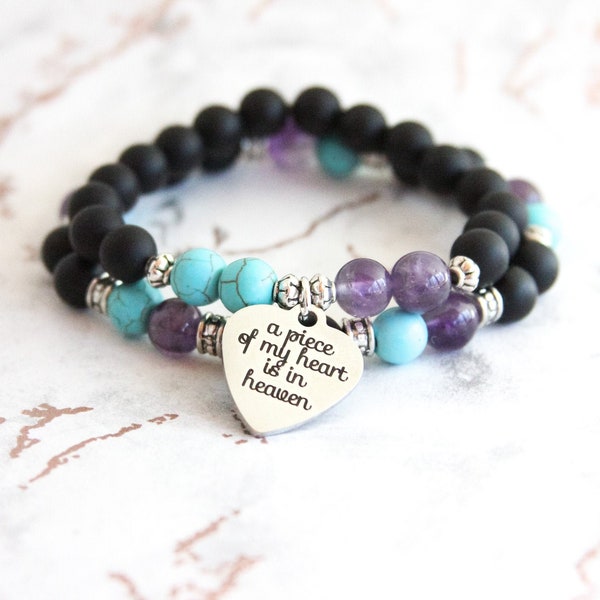 Amethyst, Turquoise Howlite & Black Onyx Memorial Bracelet Stack | Sympathy Gift for Suicide Loss | Bereavement Jewelry | Condolence Present