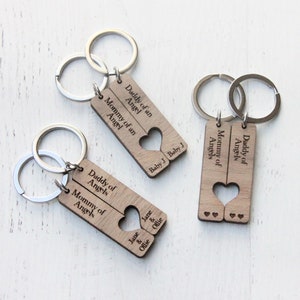 Porte-clés en bois « Papa et maman d’un ange » | Cadeau de sympathie suite à une fausse couche ou au décès d’un enfant