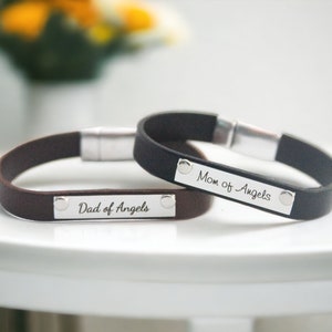 Mom and Dad of Angels Leather Memorial Bracelet Set |Miscarriage and Infant Loss Jewelry Gift