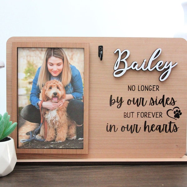 Pet Loss Photo Frame with Hook | Sympathy Gift for Loss of Dog or Cat | Personalized Remembrance Present | Custom Shelf Decor Collar Display