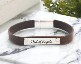 Dad of Angels Memorial Leather Bracelet | Infant Loss and Miscarriage Gift for Bereaved Dad