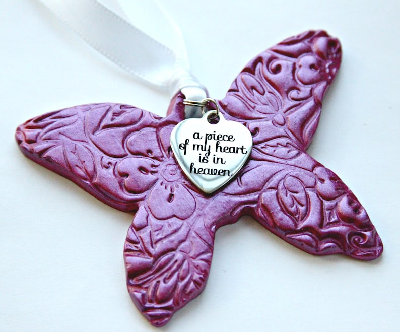 Bereavement Gift Christmas Sympathy Gift Condolence Gift Signs from Heaven Lost Loved One Magenta Butterfly Memorial Ornament