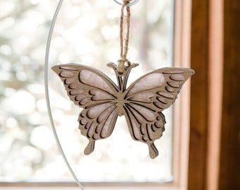 Pink Butterfly Suncatcher Memorial Ornament Sympathy Gift | Bereavement Present| Loss of Mother Gift | Sign from Heaven | Remembrance Decor