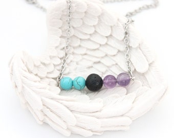 Suicide Awareness Diffuser Necklace with Amethyst & Turquoise Howlite | Remembrance Jewelry | Sympathy Gift for Suicide Loss