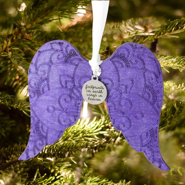 Purple Angel Wing Memorial Ornament | Sympathy Gift for Loss of Loved One | Remembrance | Pancreatic Cancer Memorial | Bereavement Present