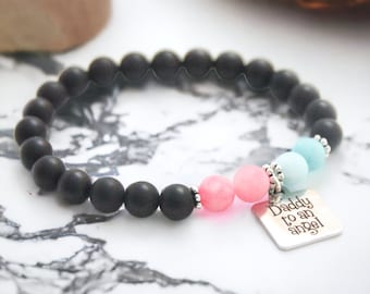 Infant Loss Memorial Black Onyx Bracelet with Pink & Blue Jade | Miscarriage and Pregnancy Loss Beaded Jewelry