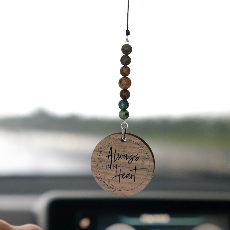 Always In My Heart Rearview Mirror Hanging Charm Sympathy Gift for Loss of Loved One In Loving Memory Present Remembrance Car Pendant image 1