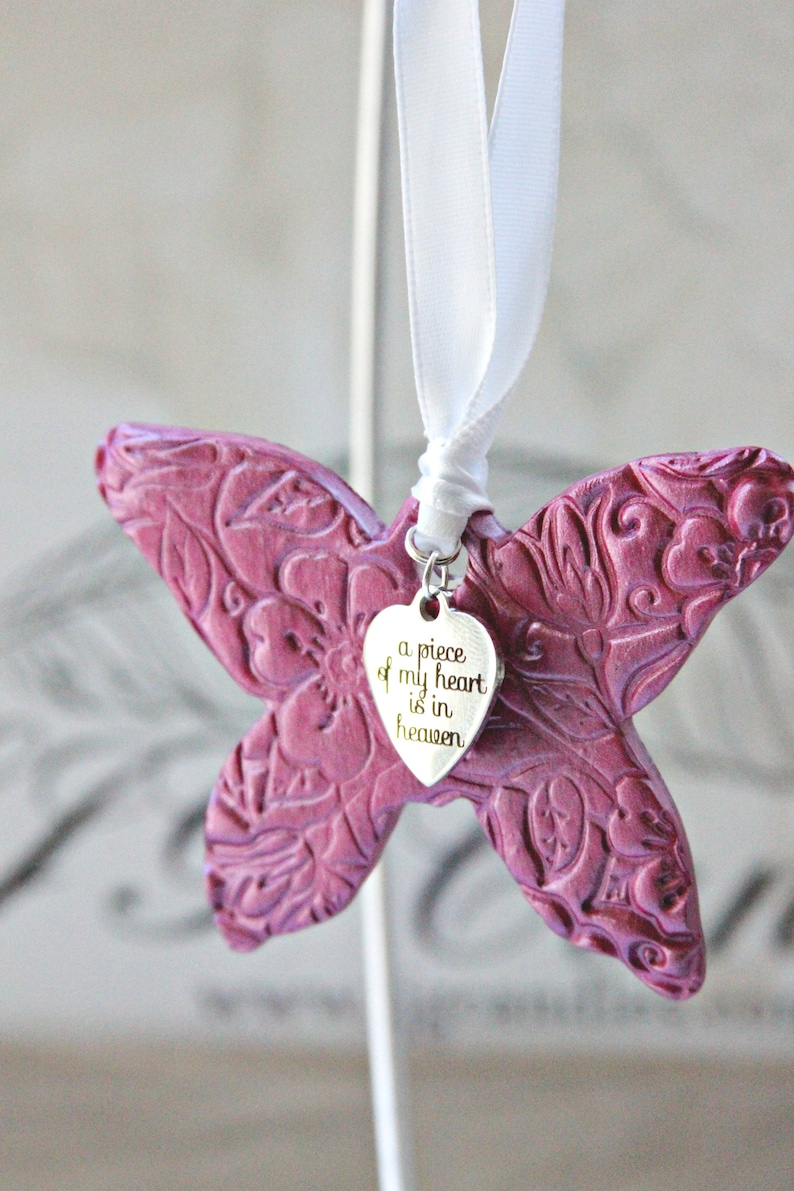 Bereavement Gift Christmas Sympathy Gift Condolence Gift Signs from Heaven Lost Loved One Magenta Butterfly Memorial Ornament