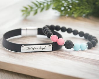 GIFT SET Dad of an Angel & Black Onyx Infant Loss Diffuser Bracelet | Miscarriage and Pregnancy Loss Jewelry