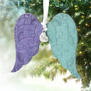 Purple and Teal Angel Wing Memorial Ornament with Charm | Sympathy Gift for Loss of Loved One | Suicide Awareness Christmas Memorial