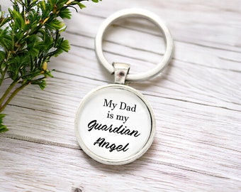 My Dad is my Guardian Angel Memorial Pendant Keychain | Remembrance Key Ring Sympathy Gift for Parent Loss