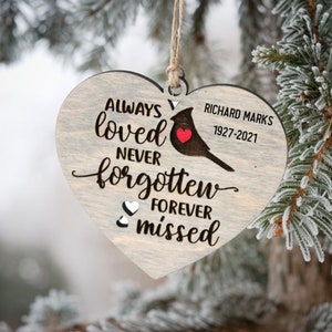 Always Loved Cardinal Memorial Ornament Sympathy Gift | Bereavement Present| Loss of Loved One | Sign from Heaven | Christmas Remembrance