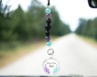 Suicide Awareness Angel Wing Memorial Rearview Mirror Car Charm | Photo Remembrance Mirror Hang for Suicide Loss | 2 Sided Available