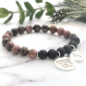 Rhodonite Memorial Diffuser Charm Bracelet | Custom Sympathy Jewelry Bereavement Present