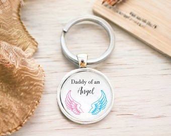 Daddy of an Angel Memorial Keychain | Sympathy Gift for Loss of Baby | In Loving Memory Miscarriage Present for Men | Optional Leather Strap