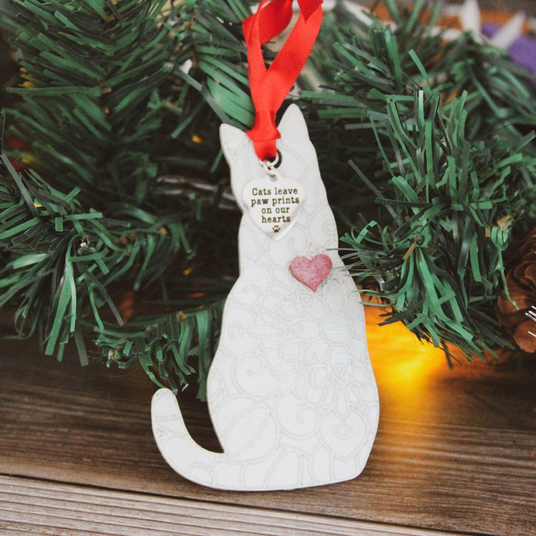 Silver Cat Wood Memorial Ornament | Sympathy Gift for Pet Loss - Etsy