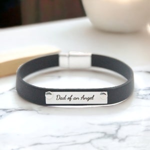 Dad of an Angel Memorial Leather Bracelet | Infant Loss and Miscarriage Gift for Bereaved Dad