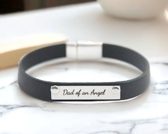 Dad of an Angel Memorial Leather Bracelet | Infant Loss and Miscarriage Gift for Bereaved Dad