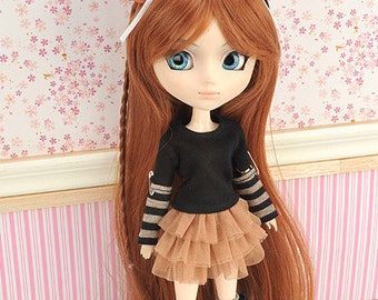 Blythe Pullip Doll Black Tee + Separate Stripe Sleeves