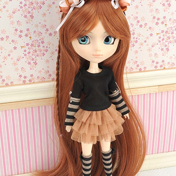 Blythe Pullip Doll Black Tee + Separate Stripe Sleeves