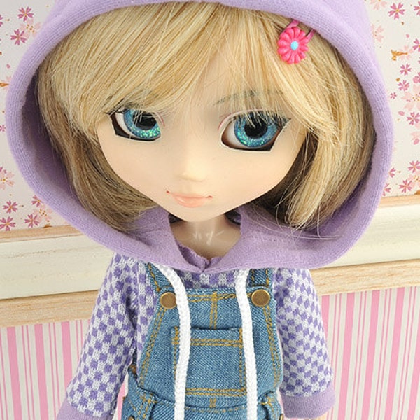 Blythe Pullip Hoodie Top（Big Hood+Pocket /Long Sleeves/ Grid）