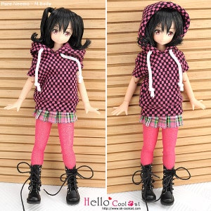 Blythe Pullip Doll Hoodie TopShort Sleeves/ Grid Pattern 237．NP-A23DeepPink/B