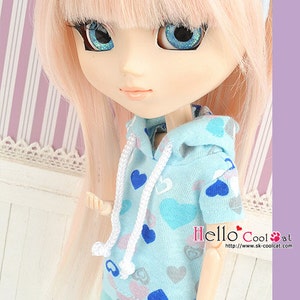 Blythe Pullip Doll Hoodie TopShort Sleeves/ Grid Pattern image 5
