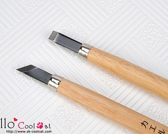 Taiwan Wooden Carving Knife Set / Incl. Flat knife + Oblique knives