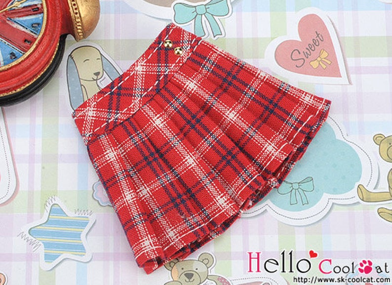BlythePullip Doll Accordion Mini Short Skirt 35．PE-04 Red