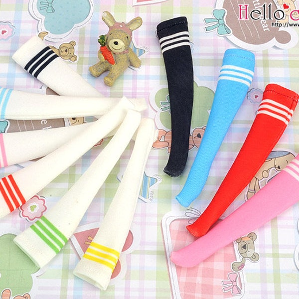 Blythe Pullip Doll Knee Print Chaussettes (Étudiant / White Stripe)